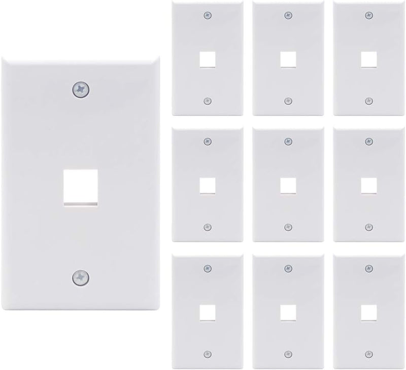 MV6725-10PK 1 Port Keystone Wall Plate UL Listed (10 Pack), Single Gang Wall Plates for RJ45 Keystone Jack and Modular Inserts, White