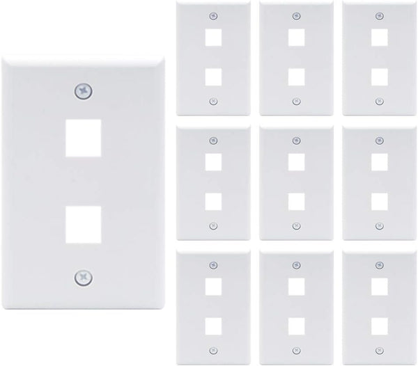 MV6727-10pk  2 Port Keystone Wall Plate UL Listed (10-Pack), Single Gang Wall Plates for RJ45 Keystone Jack and Modular Inserts, White