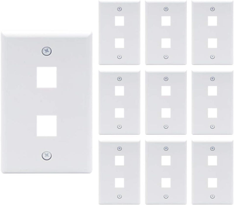 MV6727-10pk  2 Port Keystone Wall Plate UL Listed (10-Pack), Single Gang Wall Plates for RJ45 Keystone Jack and Modular Inserts, White