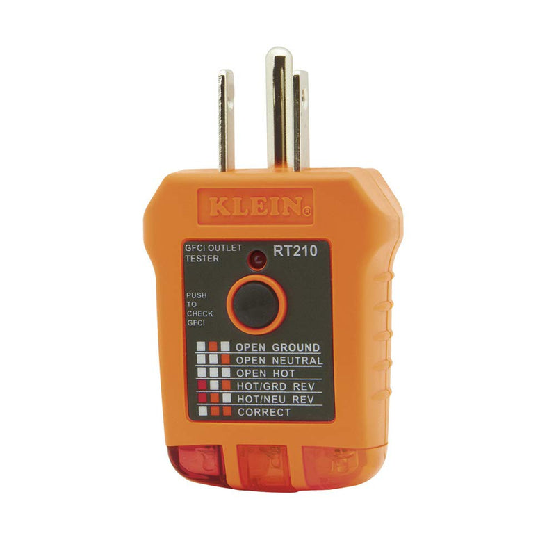 RT210, Klein  Outlet Tester, Receptacle Tester for GFCI / Standard North American AC Electrical Outlets, Detects Common Wiring Problems