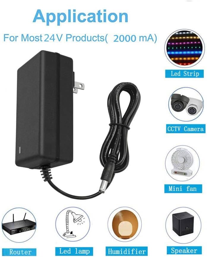 MVDC-24-2-2.5P  24V 2A 48W DC Power Supply Adapter,100-240V AC to DC 24Volt 2000Ma 2.0A Power Adapter Converter Transformer with 5.5 x 2.5 mm DC Tip for 5050,3528 LED Strip 3D Printer