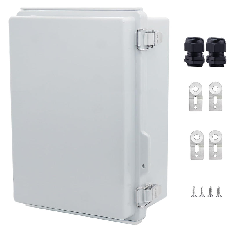 Junction Box 280x190, MVO IP67 Waterproof ABS Plastic Electrical Enclosure with Stainless Steel Latch, Hinged Cover Electric Box with Mounting Plate, Wall Brackets & Cable Glands 280x190x130mm