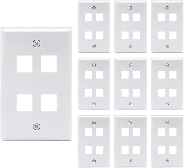 AREC204W 4 Port Keystone Wall Plate UL Listed (10-Pack), Single Gang Wall Plates for RJ45 Keystone Jack and Modular Inserts, White