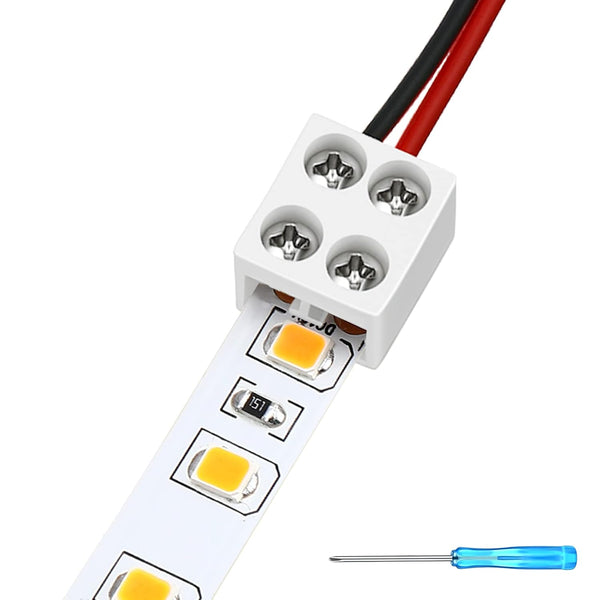 LED 10mm 2 pin coupl-5pk, MVO Solderless Led Tape Light Conn Screw Terminal Blocks 2 Pin 10mm