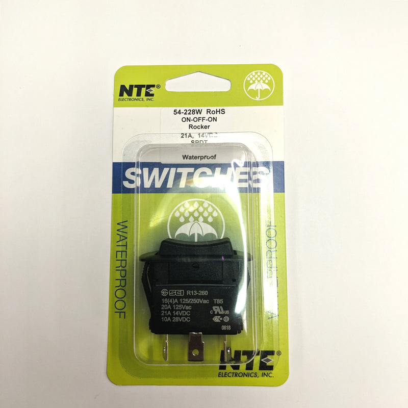 NTE 54-228W SPDT ON-OFF-ON Non-illuminated Waterproof Rocker Switch 21A@14V DC