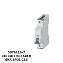 Siemens 5SY6116-7, Miniature Circuit Breaker,16A,230/400V,1 Pole,C Curve,DIN Rail Mount