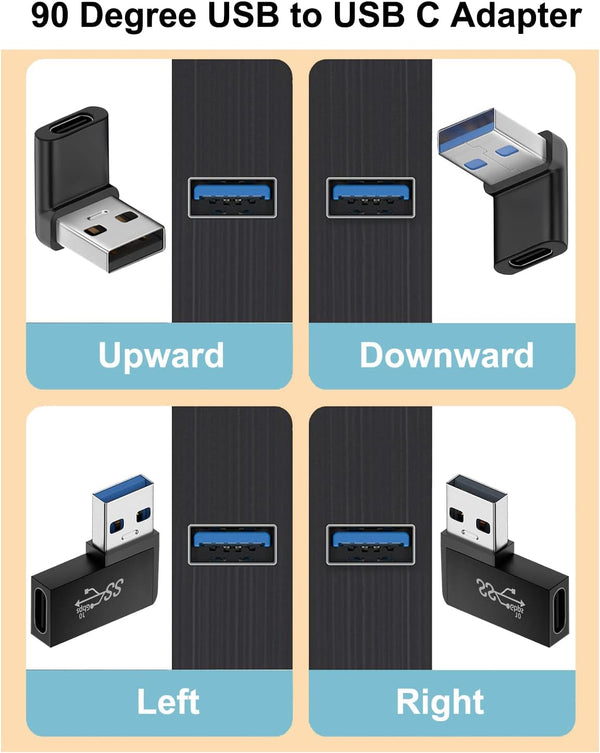 USBA2C Right Angle, MVO 90 Degree USB to USB C Adapter