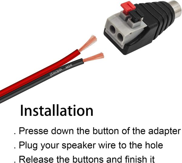 PushtermtoRCA-F RCA Female Speaker Wire Adapter, Phono RCA Female to AV 2 Screw Terminal Female Video Audio Spring Press Type Balun Connector Adaptor for CCTV