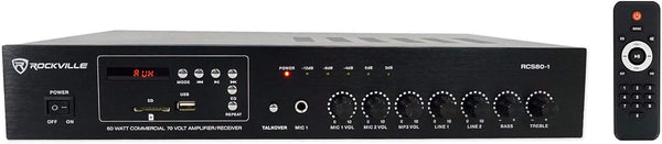 MVRCS80-1 60,MVO Watt 70V/100V Commercial Amplifier/Bluetooth 5.0 Receiver, Supports 4/8/16 Ohm Speakers,