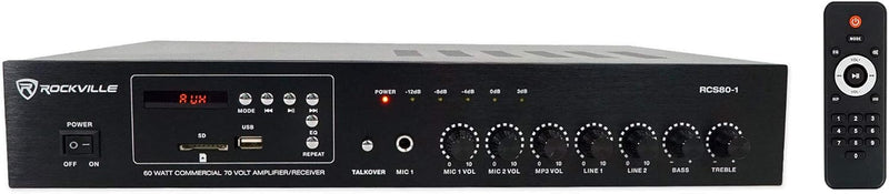 MVRCS80-1 60,MVO Watt 70V/100V Commercial Amplifier/Bluetooth 5.0 Receiver, Supports 4/8/16 Ohm Speakers,