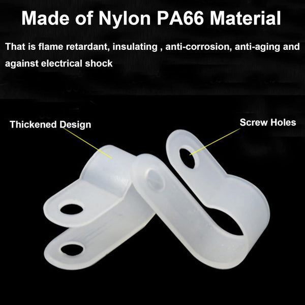 3322D, MVO White Nylon R-Type Cable Clamps 3/16" Plastic Wire Clips Fasteners