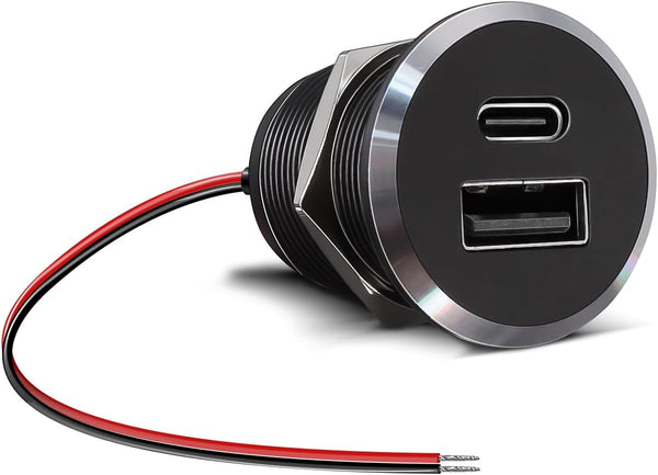 USBC/A 42M-BLACK, MVO USB A&amp;C 12/24v 36W QC 3.0