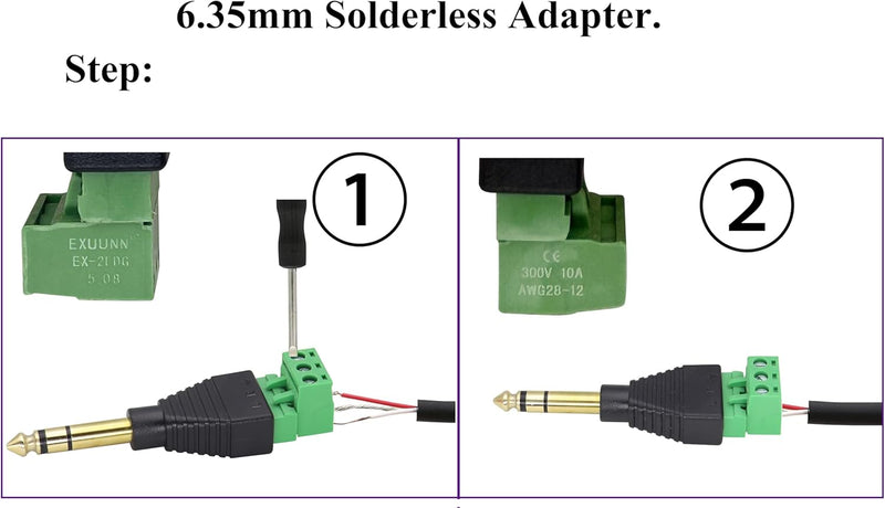 TERM-1/4ST (1/4" TRS Audio Screw Terminal Block Adapter, 6.35mm Male to 3 Pin/Way Female Bolt Screw Terminals Jack,6.35 mm DIY Audio Solderless Connector for Electric