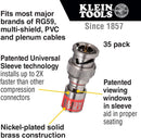 VDV813-619, Klein  Klein Tools VDV813-619 Universal BNC Compression Coax Connectors, With Universal Sleeve Technology, for RG59 Coaxial Cables, 35-Pack