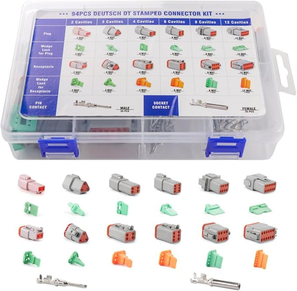 DT Kit 18-14 94Pcs Deutsch kit 2/3/4/6/8/12  Size 16 Stamped Contacts, IP68 Waterproof Automotive Boats Connectors