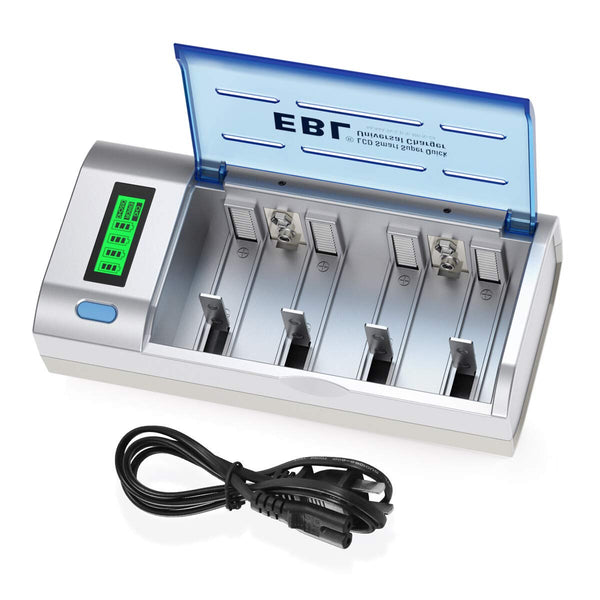 MV-BATT-CHARGER, EBL Smart Battery Charger for C D AA AAA 9V Ni-MH Ni-CD Rechargeable Batteries with Discharge Function & LCD Displa
