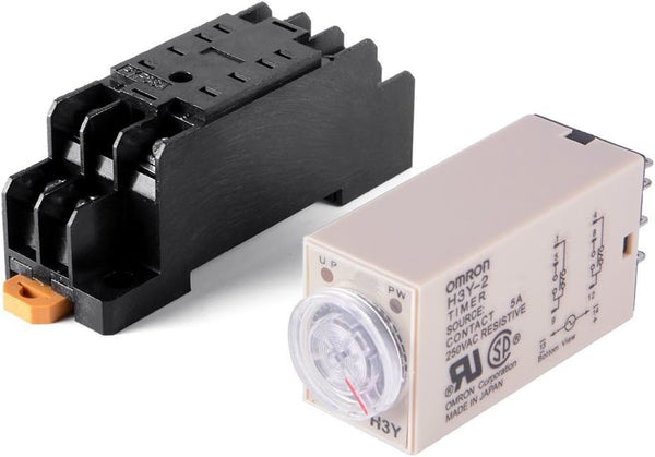 TD Relay 110v 5A, MVO Time Delay Relay Solid State Timer 0-5 Minutes H3Y-2 AC 110V DPDT with Socket Base