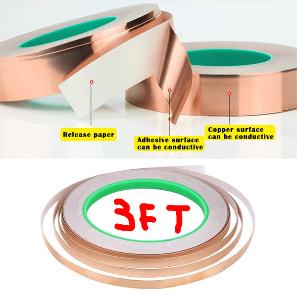 12CT3FT, MVO Copper Foil Tape,(0.5inch X 3 FT) Double-Sided Conductive Copper Tape with Adhesive for EMI Shielding,Paper Circuits,Electrical Repairs,Grounding