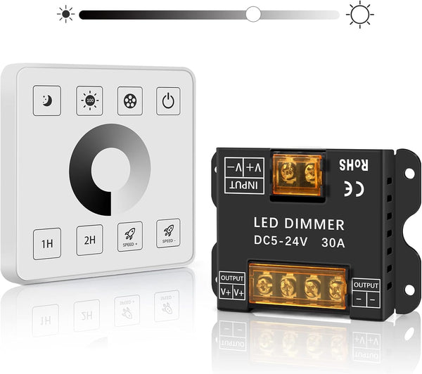 MVPWM 5-24v Dimmer 30A LED Light Strip Dimmer, RF Wireless Remote LED Dimmer, Dimmable Wall Mounted Touch Panel Dimmer Suitable for Single Color LED Strips, Dimming Controller(Single Color)