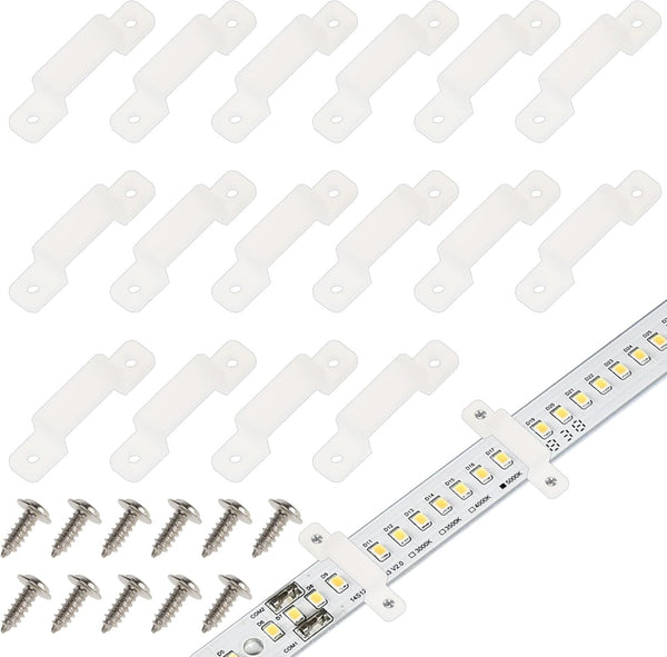 MVSilicon Clips-100pk Silicone Strip Light Clips LED Strip Light Mounting Clips & screws Outdoor Strip Light Clamp Holder Double Side Mounting Brackets for 14mm Wide Waterproof Strip Lights