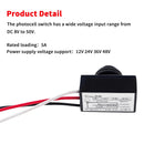 Dusk to Dawn 12-24-48, MVO DC 8-50V Dusk to Dawn Photocell Switch - Auto ON Off Light Sensor Control for 12V-48V Lighting System