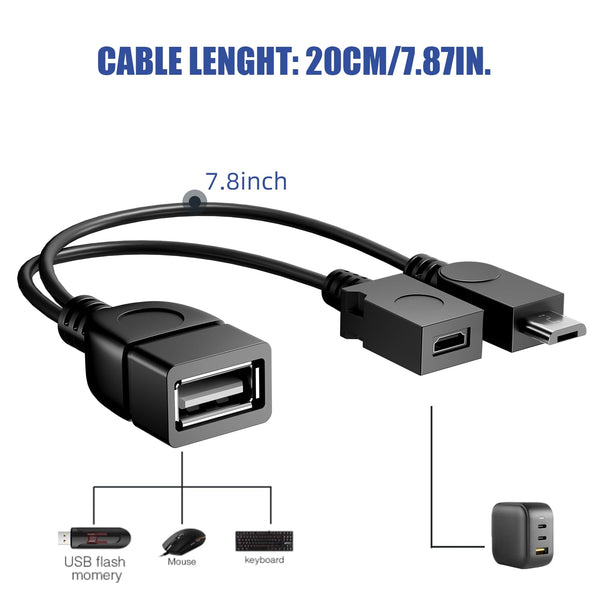 MV9724, MVO OTG Cable for fire Stick, Micro OTG Cable for Samsung Galaxy, Amazon Fire TV, Compatible with LG HTC Android Phone Tablet Micro USB Host with Micro USB Power