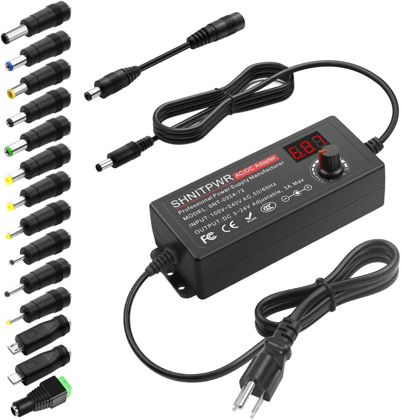 MVDC3-24-2A ADJ DC 3V 5V 6V 9V 12V 15V 16V 18V 19V 20V 24V Variable Universal AC/DC Adapter 100V-240V AC to DC Converter