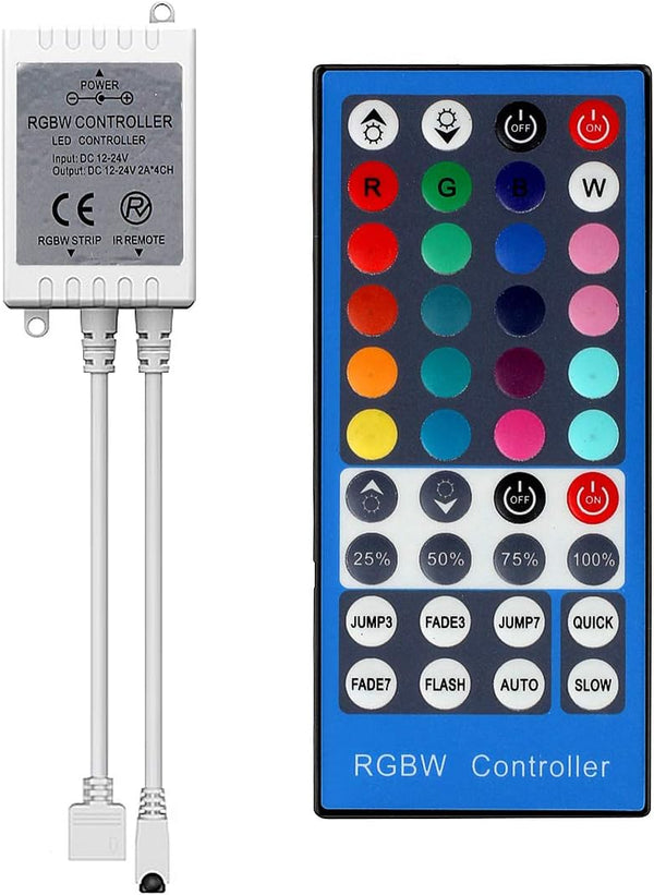 RFRGBW Controller 6A, MVO 5 PIN RGBW 5050 RGB+White IR Remote Controller 28 Keys for RGBW LED Strips DC12V/DC24V Adjust Speed/Brightness/Color/Scene