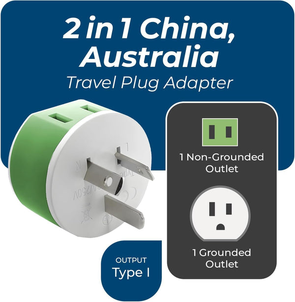 USA to New Zealand, MVO Australia, New Zealand, China Power Plug Adapter with 2 USA Inputs