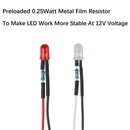 B4303F7-100PK, 12 Volt DC 5mm Yellow LEDs Pre-Wired with 7.9" Leads w/ Resistors