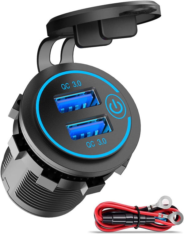 USBA/A 42M-BLACK, MVO USB A x 2 12/24v 36W QC 3.0