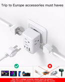 Universal Power Adaptor WH European Travel Plug Adapter, International Power Plug Adapter with 3 Outlets 3 USB Charging Ports(2 USB C), Type C Plug Adapter Travel Essentials to Most Europe EU Spain Italy France Germany