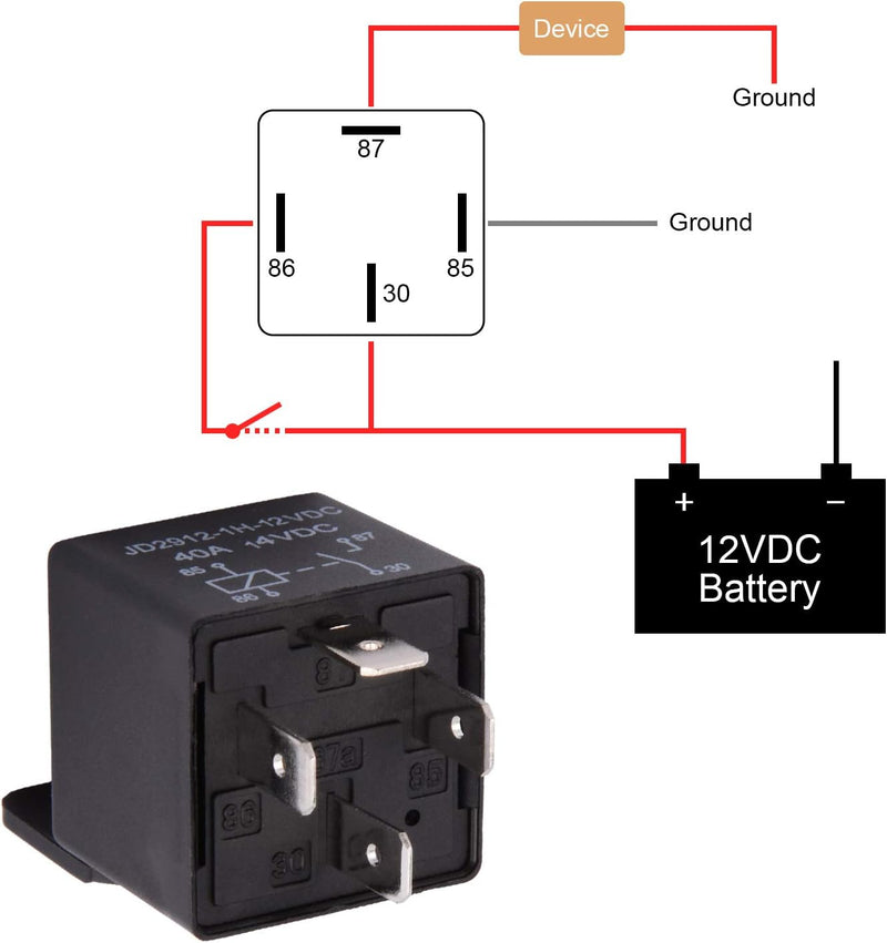 JD2912-1H-12VDC, MVO  Car Relay 4 Pin 12v 40amp SPST 14VDC, Auto Switches & Starters