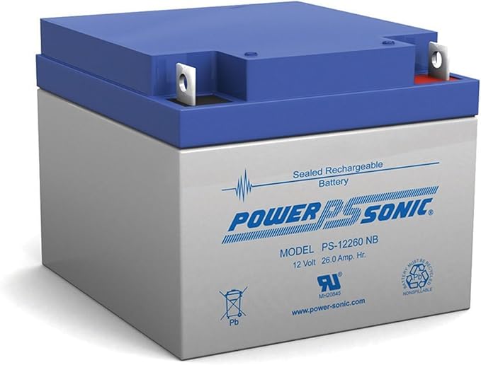 PS-12260NB 12V, 26.0Ah Rechargeable Lead Acid Battery with Nuts & Bolts