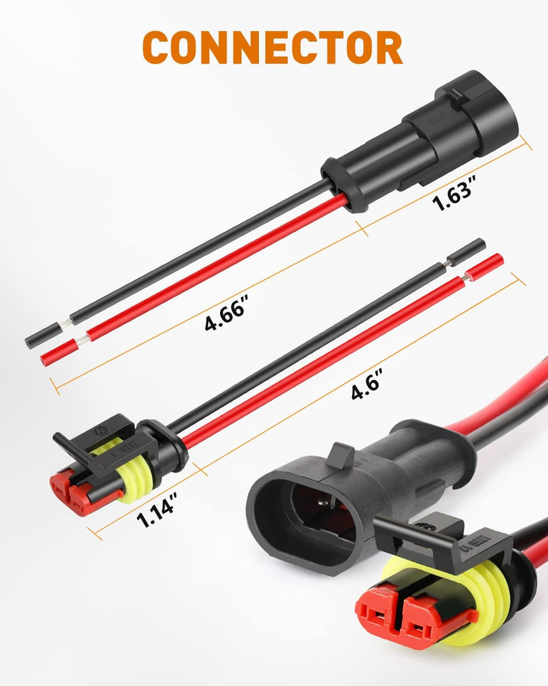 MVQCK-2-WP 2 Pin Connector Waterproof，16 AWG 2 Wire Connectors, Automotive Electrical Connectors Male And Female Way With Heat Shrink Tubing For Car Truck Boat Wire Connection