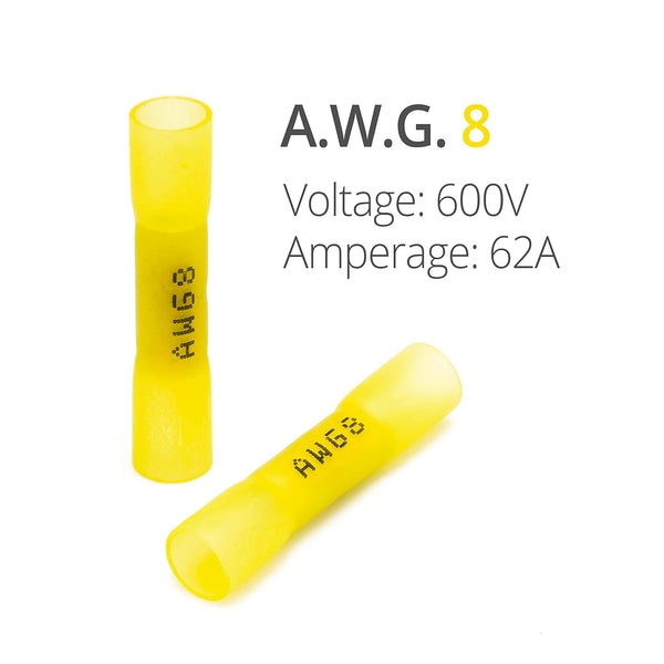 MVHS-8AWGBS-25pk, MVO Heat Shrink Butt Connectors Yellow 8 AWG - Larger Diameter Marine Grade Butt Connectors