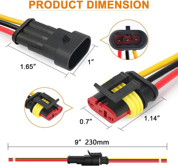 MVQCK-3-WP 3 Pin Connector Waterproof, 16 AWG 3 Wire Connectors, Automotive Electrical Connectors Male and Female Way With Heat Shrink Tubing for Car Truck Boat Wire Connection