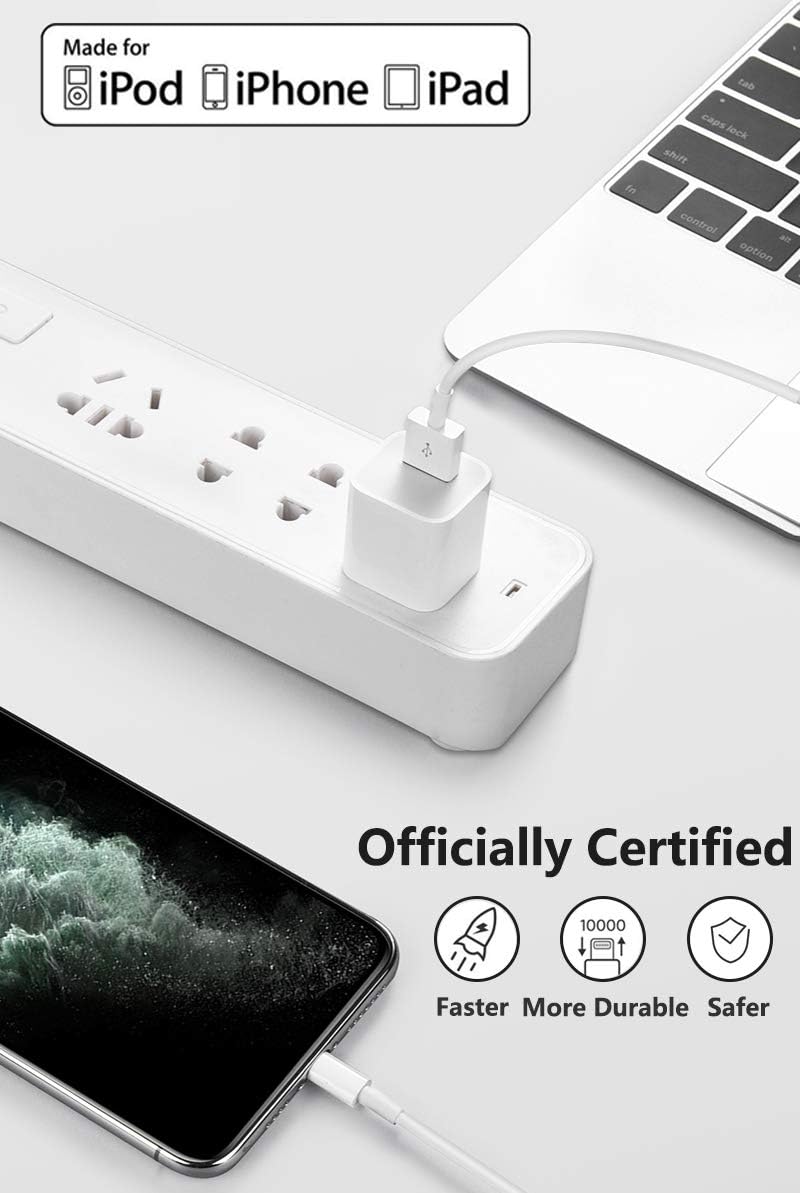 IPHONE USB A White Cord 3FT [Apple MFi Certified] Charger Lightning to USB Charging Cable Cord Compatible iPhone 14/13/12/11 Pro/11/XS MAX/XR/8/7/6s Plus,iPad Pro/Air/Mini,iPod Touch
