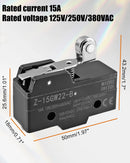 15GW22-8, MVO Micro Switch 1NO 1NC 15A 125V 250V 380VAC IP40 Protection Rating, Limit Switch with Hinge Roller Lever