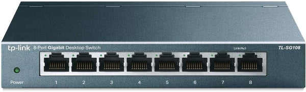 TL-SG108, MVO TP-Link TL-SG108 8 Port Gigabit Unmanaged Ethernet Network Switch, Ethernet Splitter Plug & Play Fanless Metal Design Shielded Ports Traffic Optimization