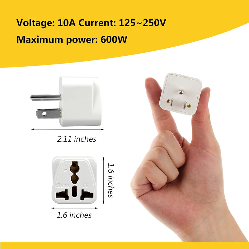 48-540, MVO Universal Adapter, Europe to US Plug Travel Adapters (White)