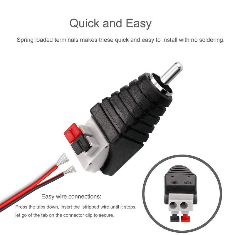 48-1293B Push term to RCA-M  RCA to Speaker Wires Adapter, RCA Male to Spring Press Type Terminal Speaker Wire Cable Converter Non-Soldering RCA Speaker Jacks for Speaker Connections