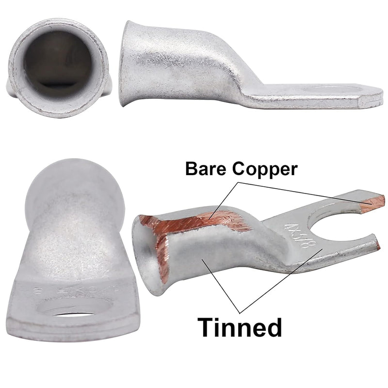 LUG 2/0 3/8-1 MVO 2/0 Awg-3/8 Ring Marine Grade Copper Wire Lugs,UL Battery Cable Ends,Heavy Duty Cable Lugs,Tinned Copper Eyelets,Tubular Ring Terminals