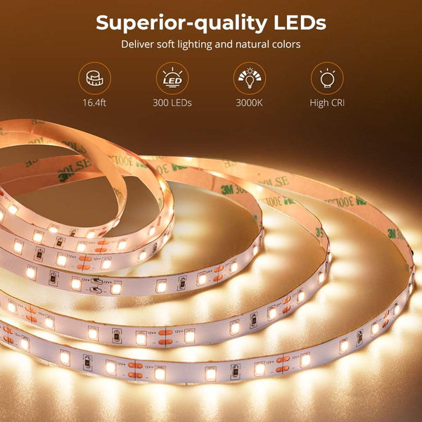 MVSTVOFSWW12N Water Proof Warm Warm White LED Strip Lights, Bright 300 LEDs, 3000K Dimmable Light Strip 16.4ft