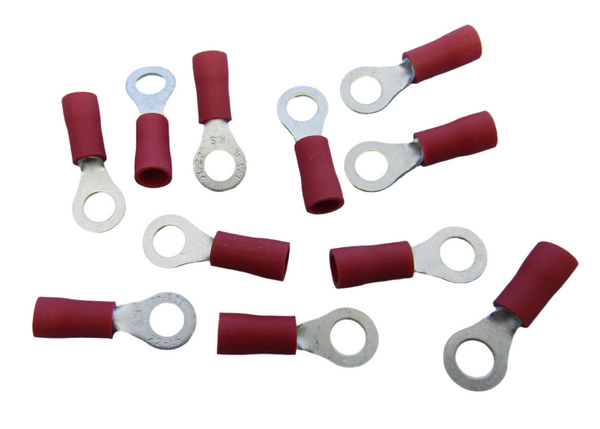 65-1525C, Philmore 100pc #8 Ring Red Insulated Crimp Terminals for 22-18 AWG