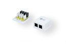 68BX-02-C62-WH, White 2-Port RJ45 Cat. 6 Surface Mount Box with 110 Terminated Jacks ~ UL Listed