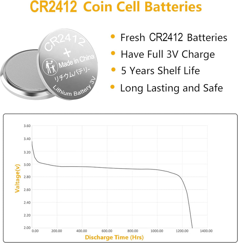 2412, MVO CR2412 Coin Cell Batteries, CR2412 3V Lithium Battery