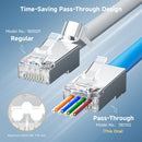 202052Jmv-100pk,MVO 100-Pack Cat 6A Shielded Pass Through RJ45 Connectors | 10Gbps, 50µ Gold Plated, Max Wire OD 1.19mm, Cat6A Ends for Solid or Stranded S/FTP Cable