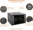 MVCBTF-WM6U, MVO  6U Wall Mount Server Cabinet IT Network Rack Enclosure Lockable Door and Side Panels Black, Cooling Fan, Standard Glass Door, 450mm Depth, for 19”...