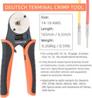 DT-TOOL-12< MVO Deutsch Crimp Tool Closed Barrel Crimper 4 Way Indent 8 Impression Type Pin Crimping Tool for Deutsch Connector 14, 16, 18 AWG